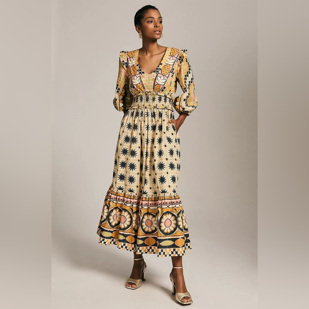 Anthropologie Farm Rio Tropical Sunshine V-Neck Dress